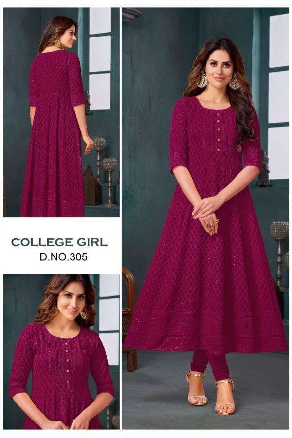 College Girl 5 Designer Long Rayon Kurti 